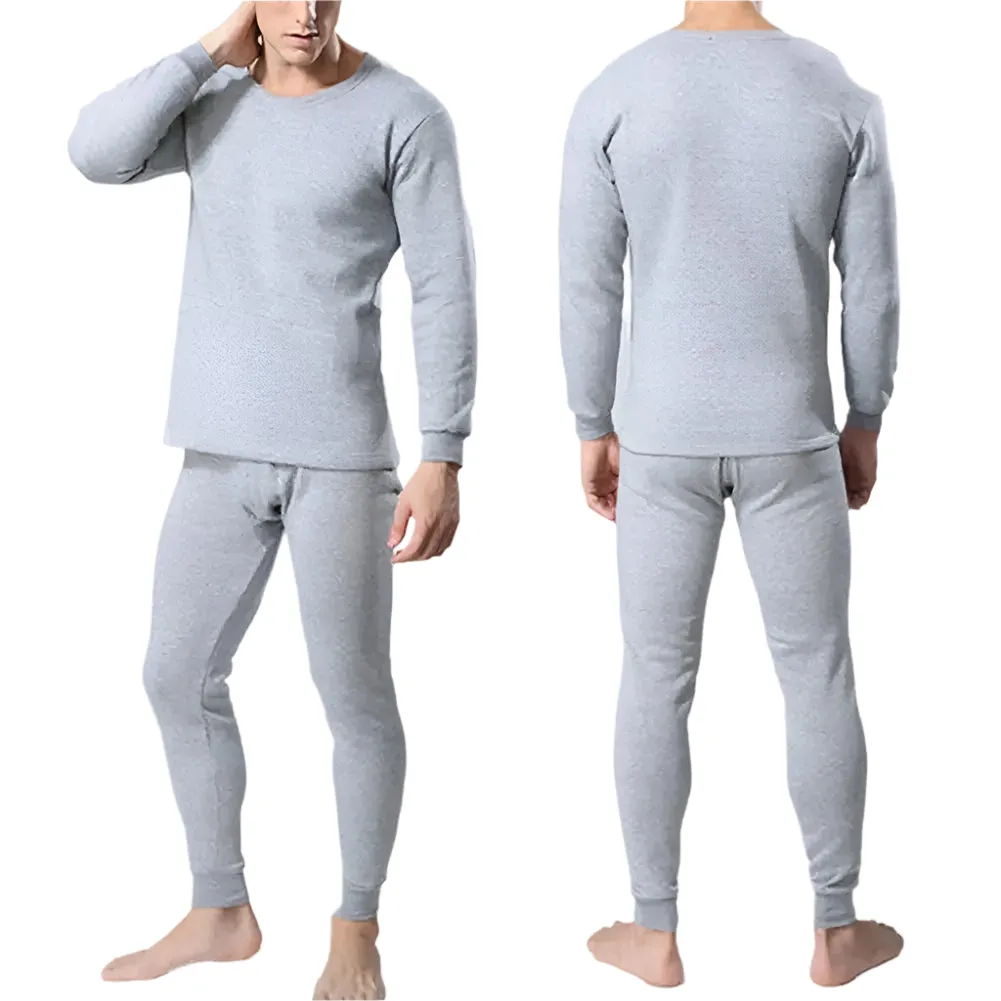 2 Pcs Winter Men’s Thermal Underwear Set: Long Sleeve, Warm, Thick, Slim Fit, Elastic, Open Crotch
