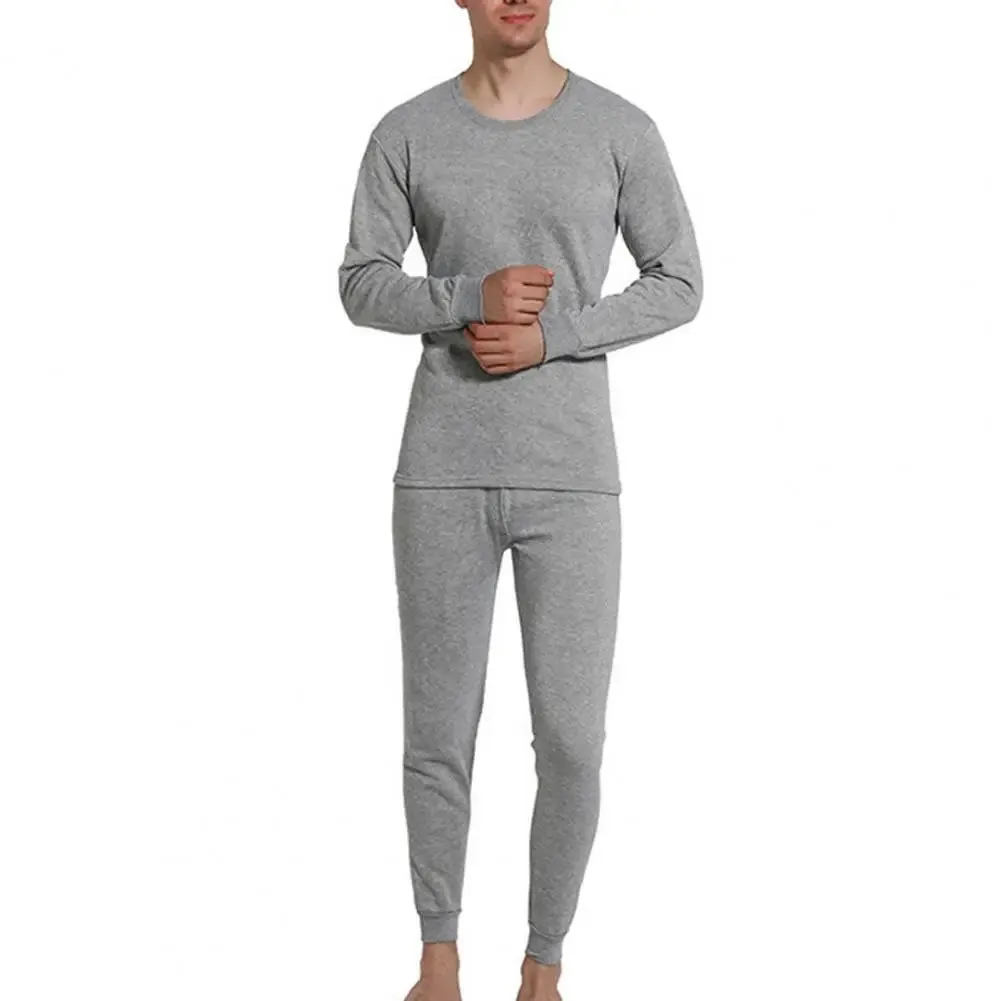 2 Pcs Winter Men’s Thermal Underwear Set: Long Sleeve, Warm, Thick, Slim Fit, Elastic, Open Crotch