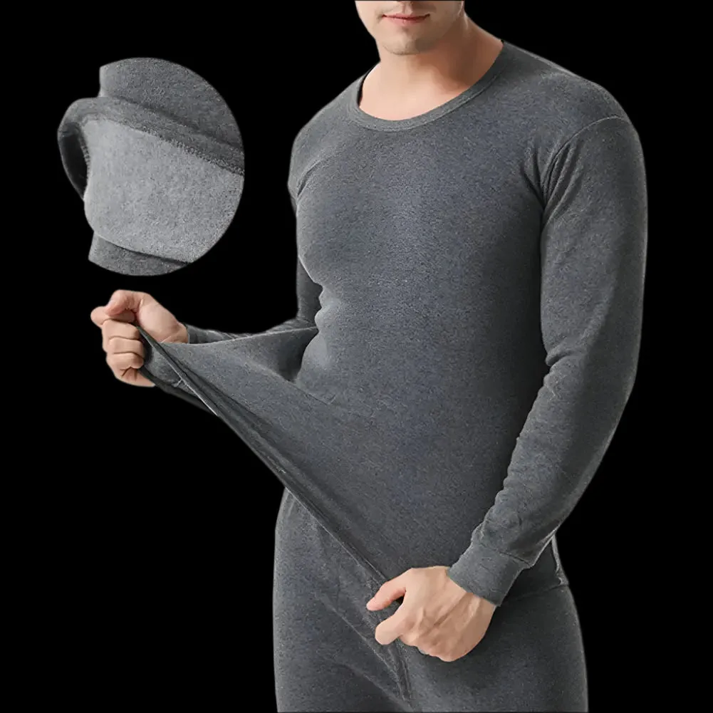 2 Pcs Winter Men’s Thermal Underwear Set: Long Sleeve, Warm, Thick, Slim Fit, Elastic, Open Crotch