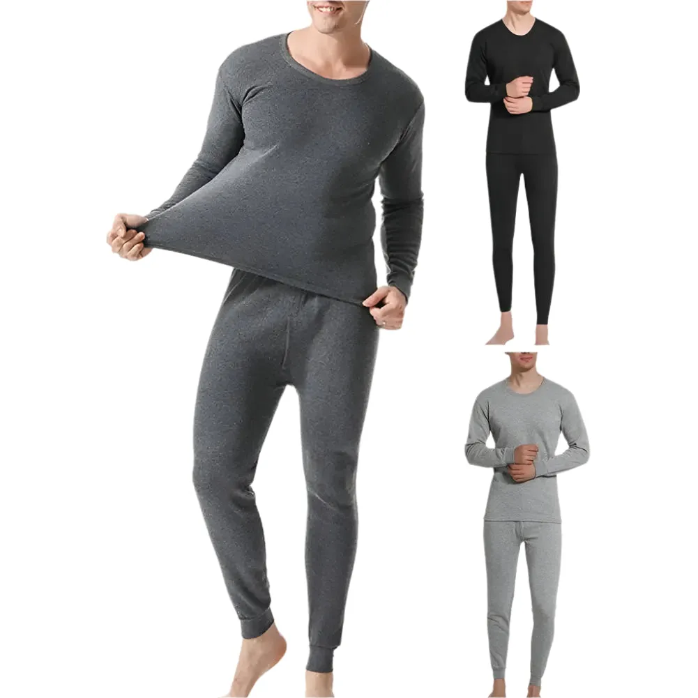 2 Pcs Winter Men’s Thermal Underwear Set: Long Sleeve, Warm, Thick, Slim Fit, Elastic, Open Crotch