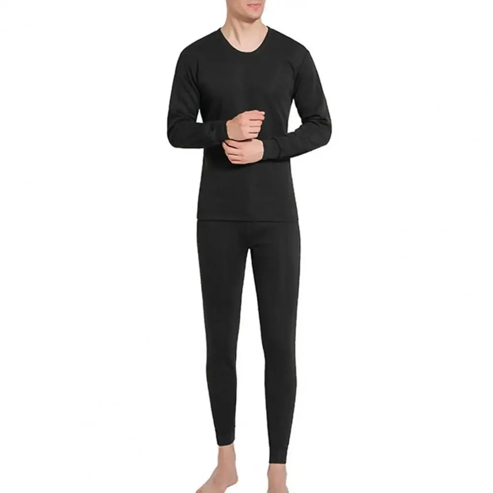 2 Pcs Winter Men’s Thermal Underwear Set: Long Sleeve, Warm, Thick, Slim Fit, Elastic, Open Crotch