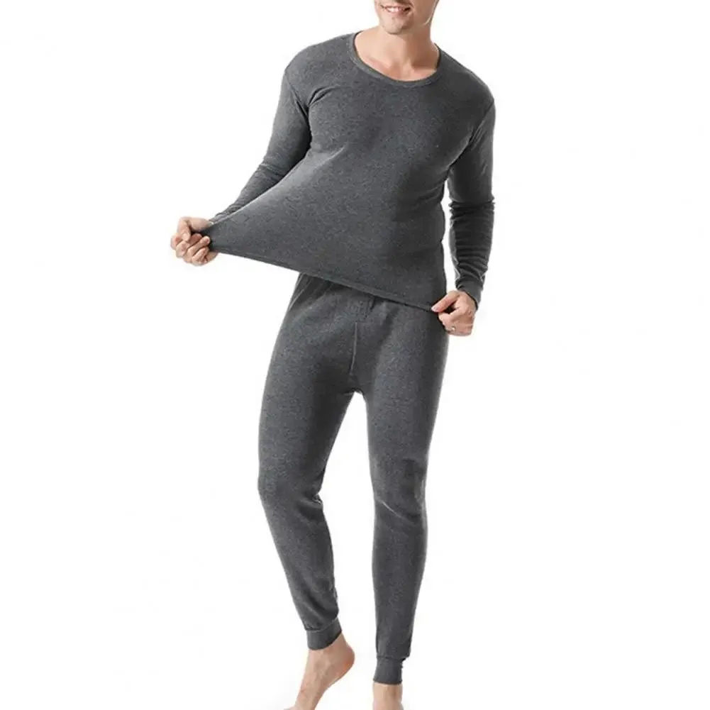 2 Pcs Winter Men’s Thermal Underwear Set: Long Sleeve, Warm, Thick, Slim Fit, Elastic, Open Crotch