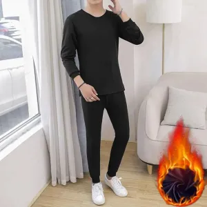 2 Pcs Winter Men’s Thermal Underwear Set: Long Sleeve, Warm, Thick, Slim Fit, Elastic, Open Crotch