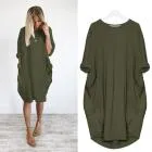 2018 hot sale Women Casual Dress Pocket Loose Long Sleeve Irregular Dress Ladies Crew Neck Casual Long Tops Dress Plus Size