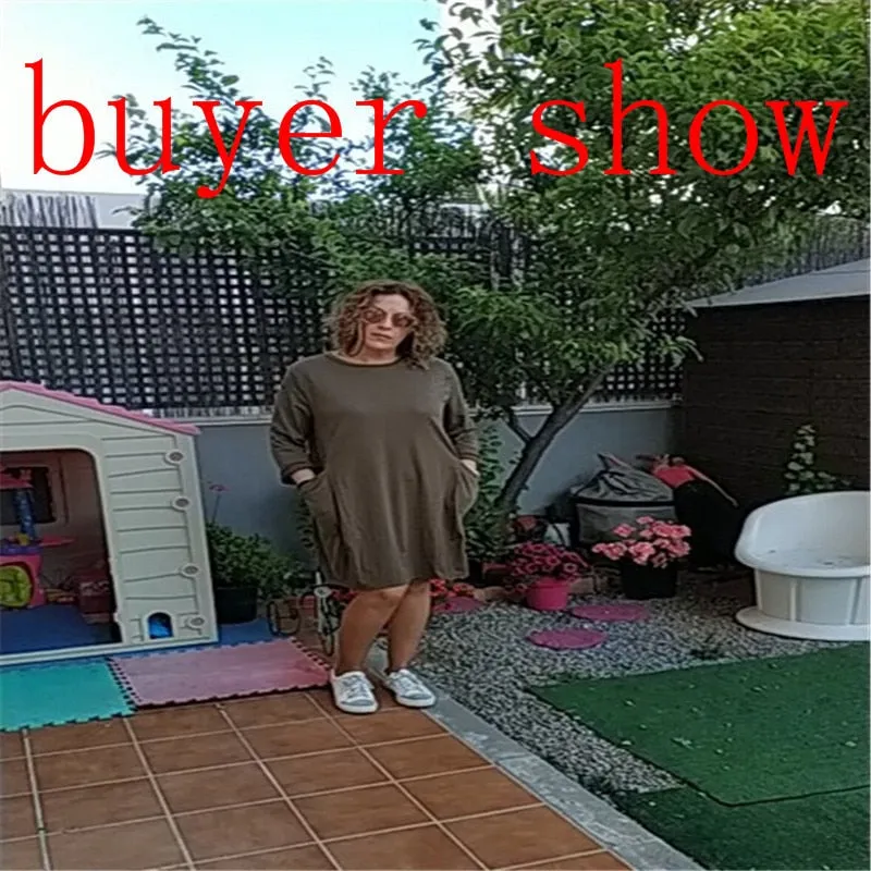 2018 hot sale Women Casual Dress Pocket Loose Long Sleeve Irregular Dress Ladies Crew Neck Casual Long Tops Dress Plus Size