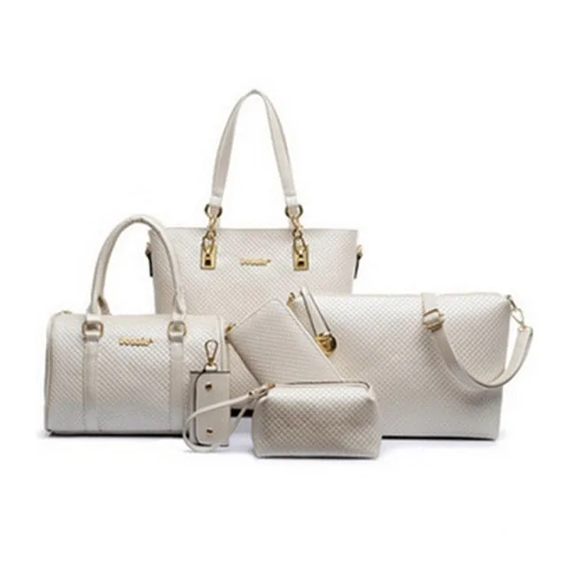 6 Pcs / Set Fashion Women Composite Bags PU Leather Diamond Lattice Print Women Handbag Shoulder Bag Wallets Purse Key Bag Set