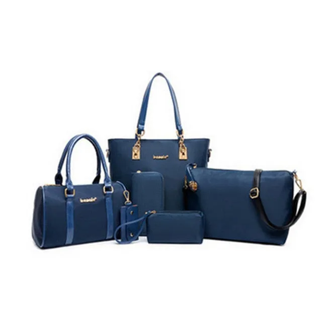 6 Pcs / Set Fashion Women Composite Bags PU Leather Diamond Lattice Print Women Handbag Shoulder Bag Wallets Purse Key Bag Set