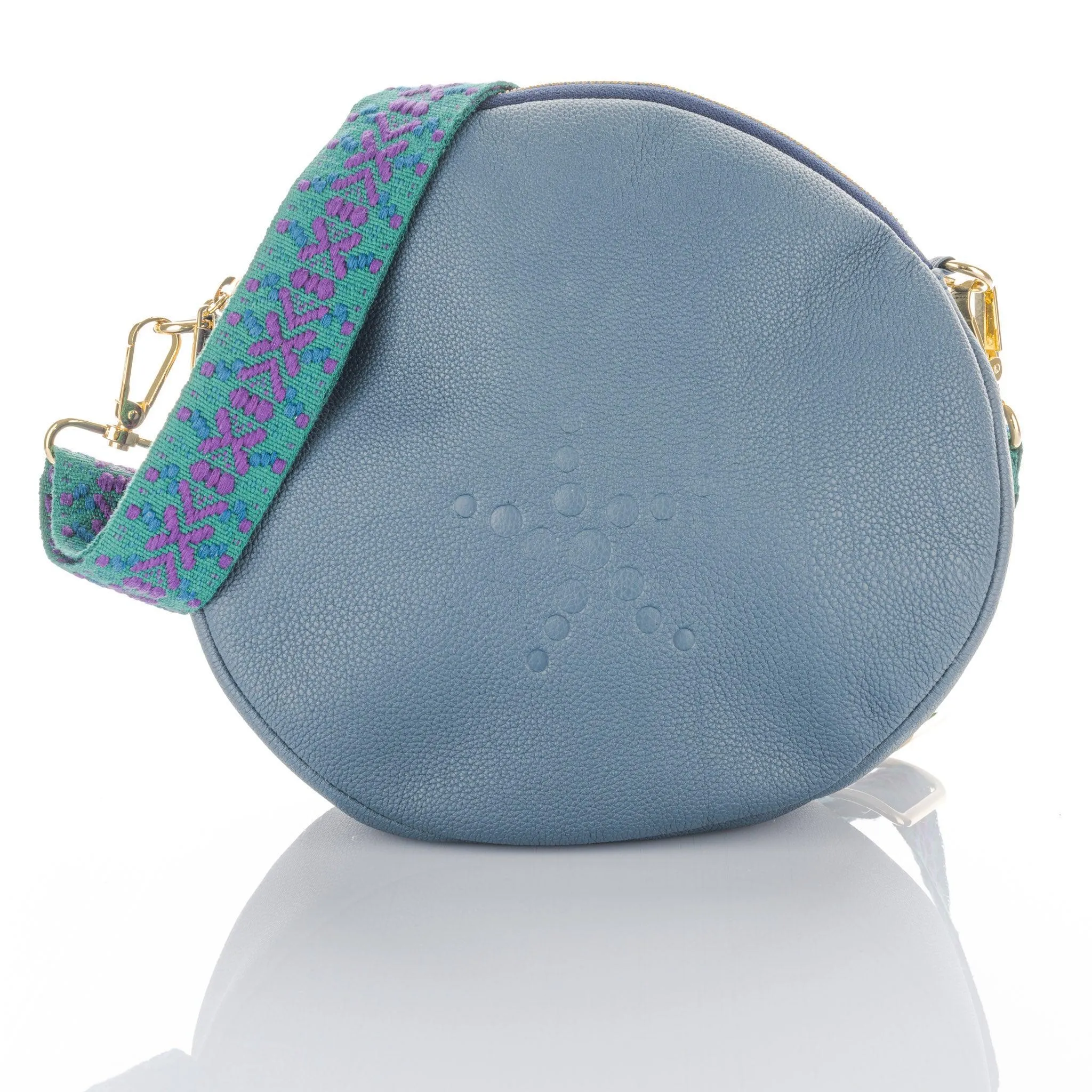 Alondra - Full Grain Leather Round Crossbody Bag - Royal Blue