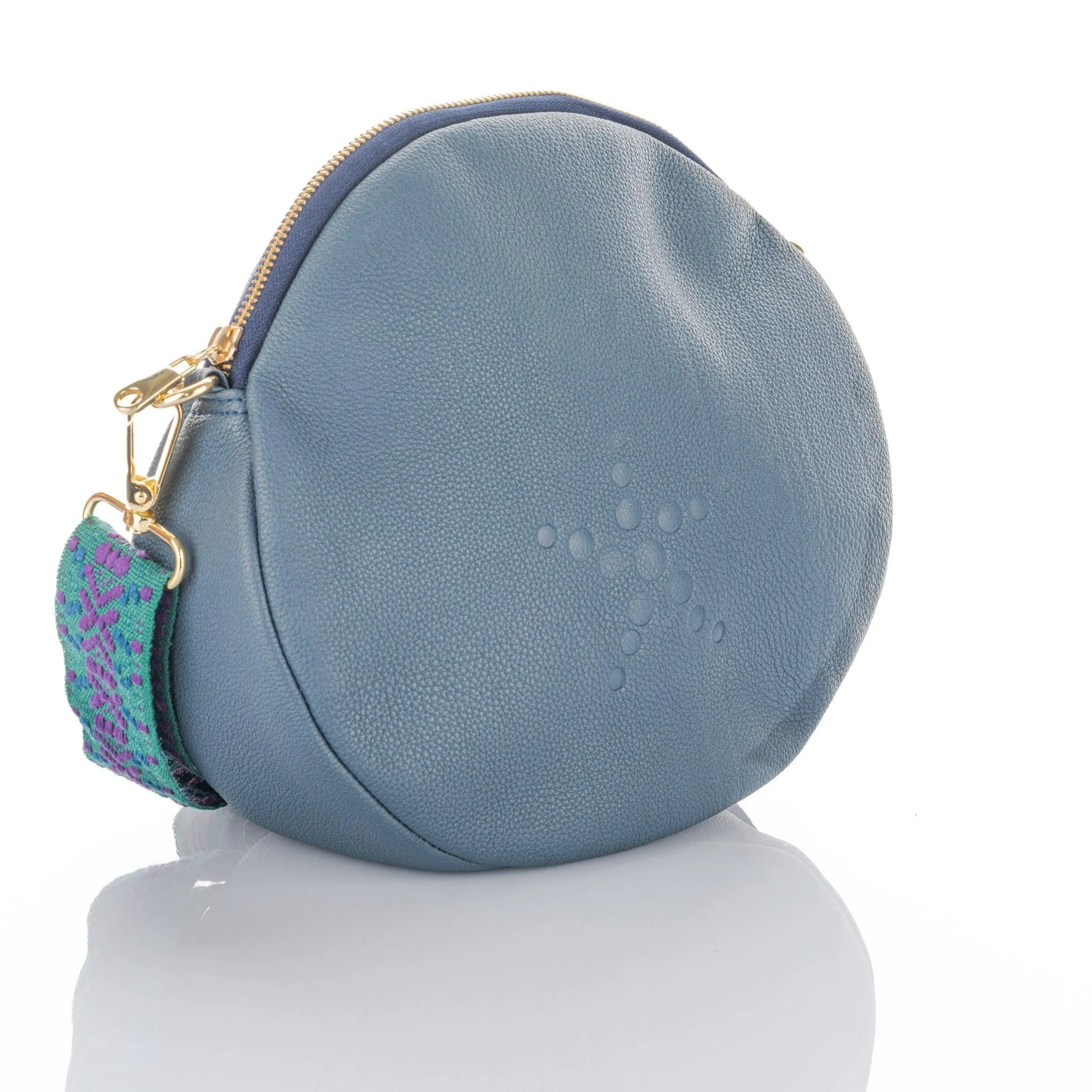 Alondra - Full Grain Leather Round Crossbody Bag - Royal Blue