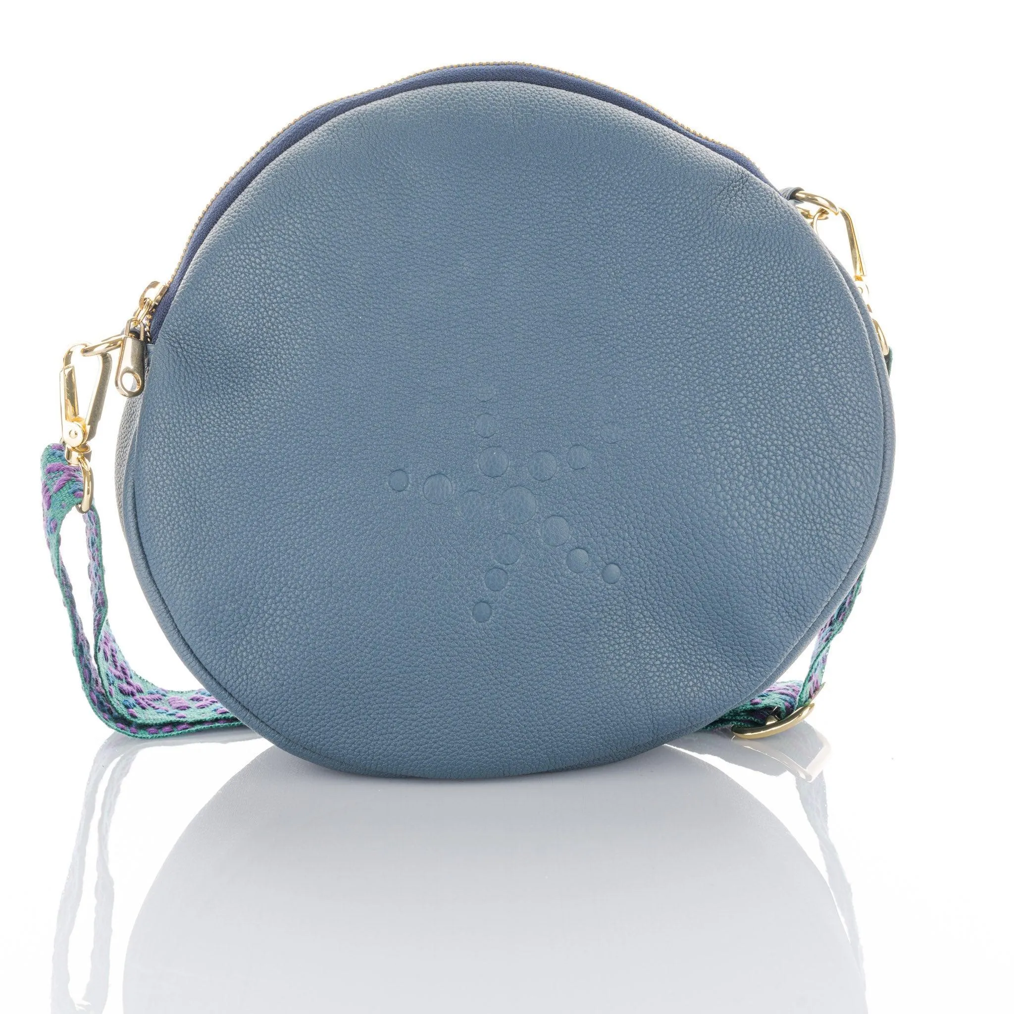 Alondra - Full Grain Leather Round Crossbody Bag - Royal Blue