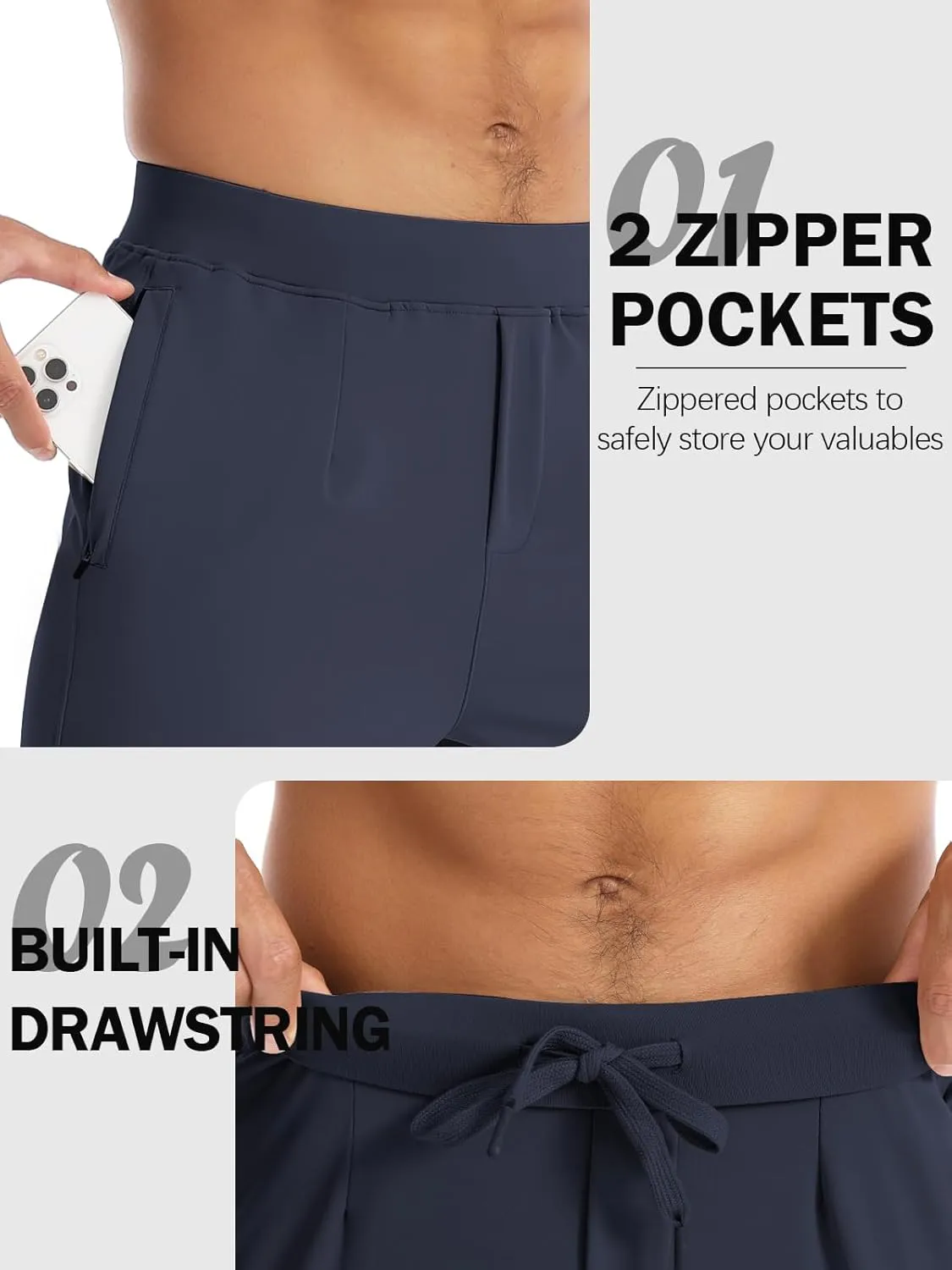 Aolesy Men's Joggers Sweatpants with Zipper Pockets Lightweight Stretch Athletic Gym Pants for Workout, Running, Golf
