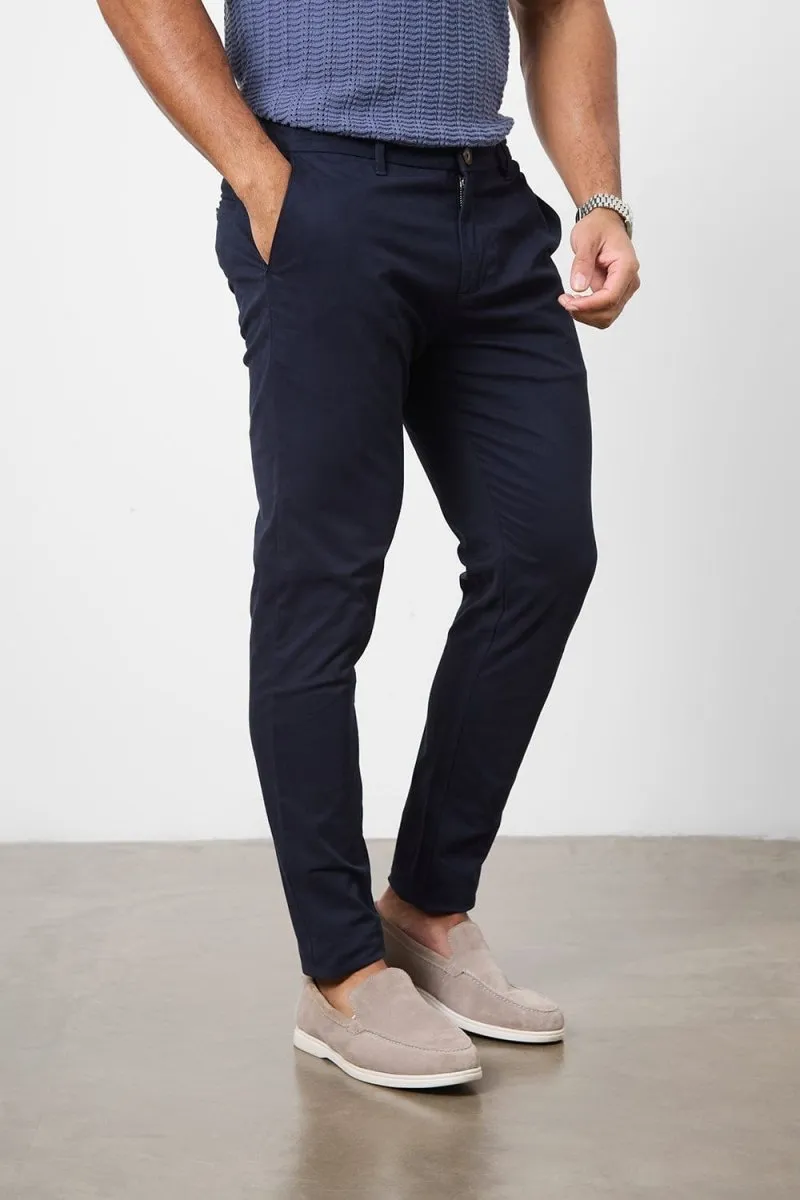Athletic Fit Cotton Stretch Chino Pants in Navy
