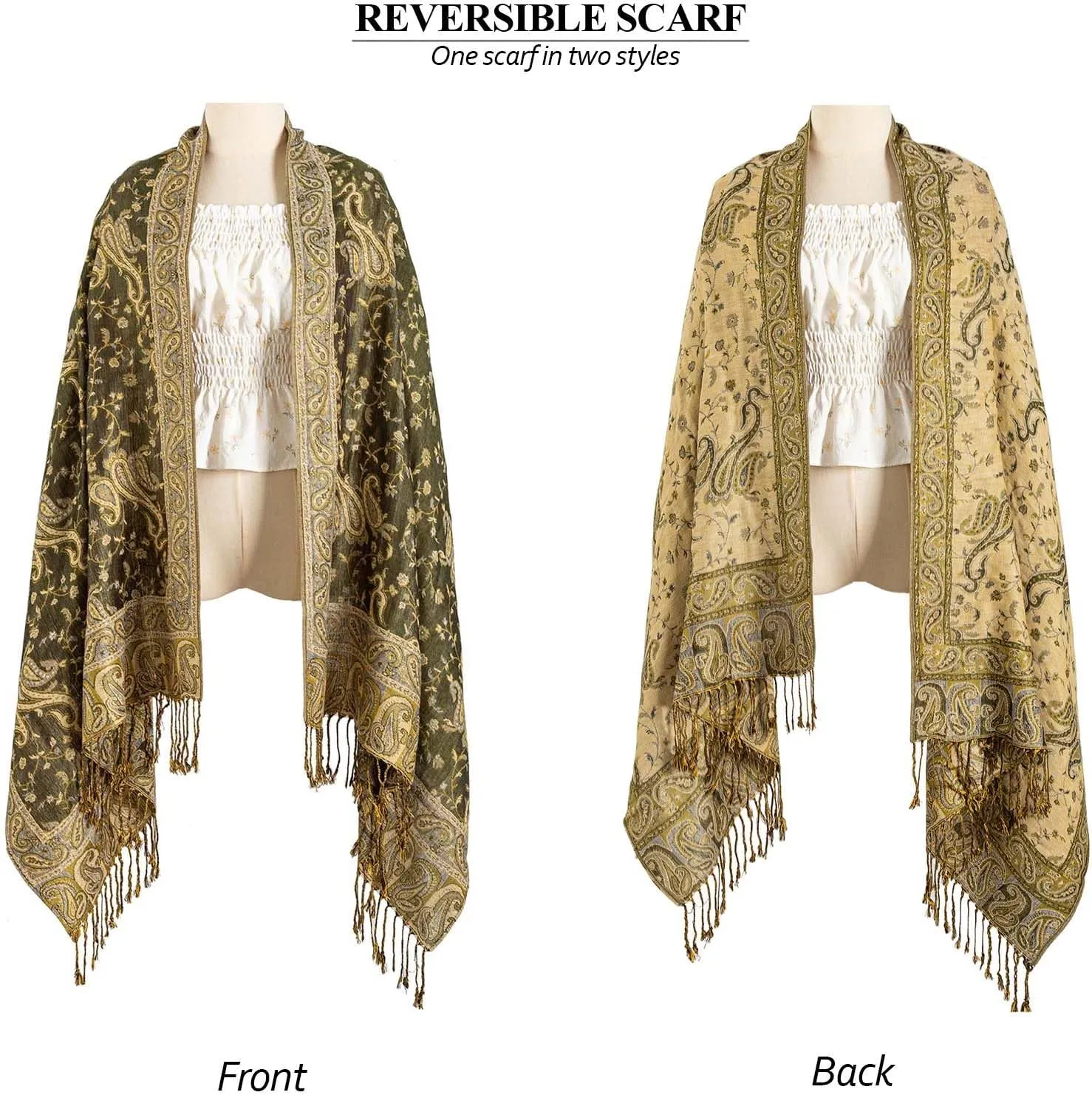 AUSEKALY Pashmina Feel Shawls Wraps for Women Rave Scarf Soft Silky Reversible Men Scarves