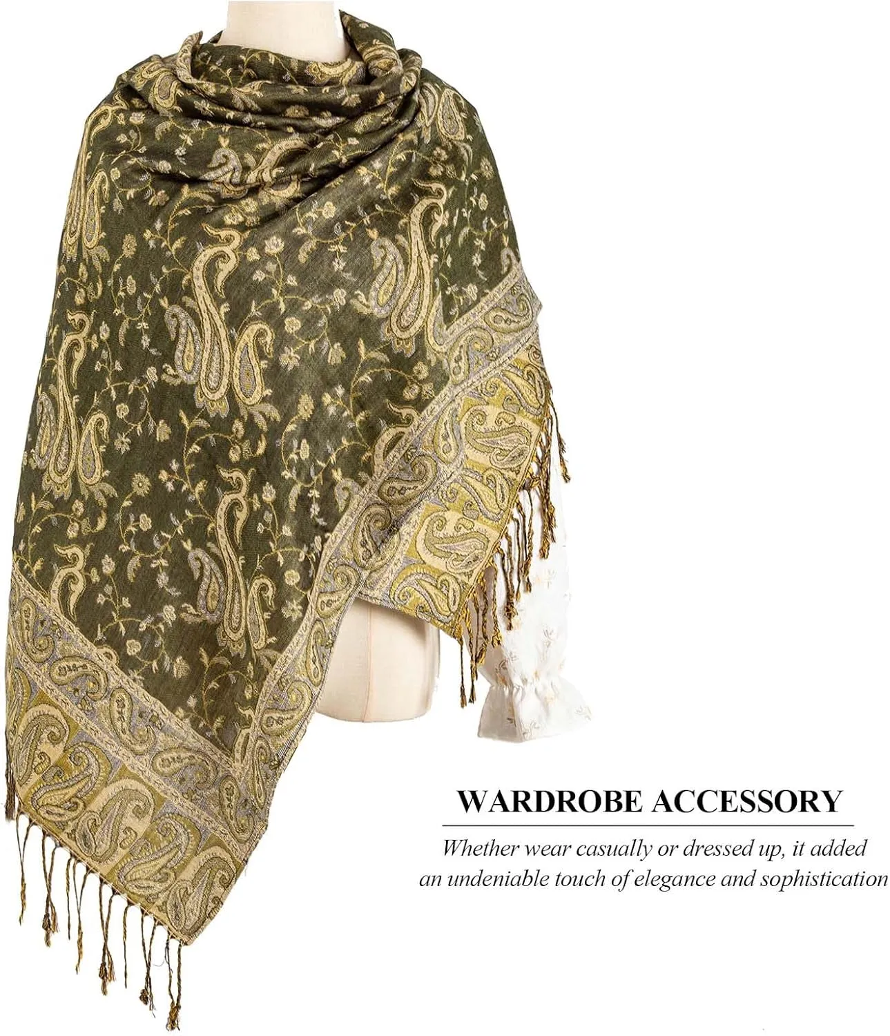 AUSEKALY Pashmina Feel Shawls Wraps for Women Rave Scarf Soft Silky Reversible Men Scarves