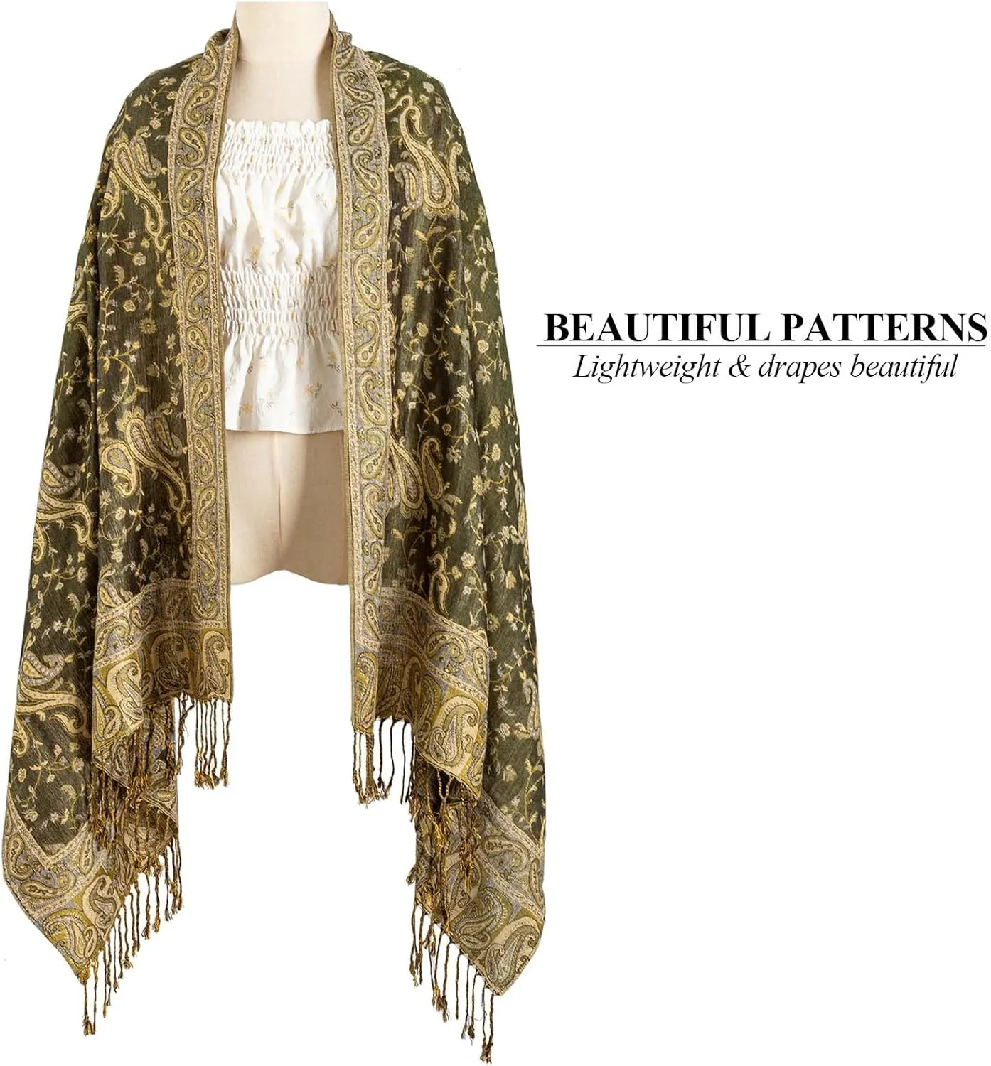 AUSEKALY Pashmina Feel Shawls Wraps for Women Rave Scarf Soft Silky Reversible Men Scarves