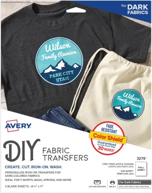 Avery Printable Heat Transfer Paper for Dark Fabrics 8.5" x 11", Inkjet Printer Compatible, 30 Pack Iron On Transfers (3279)