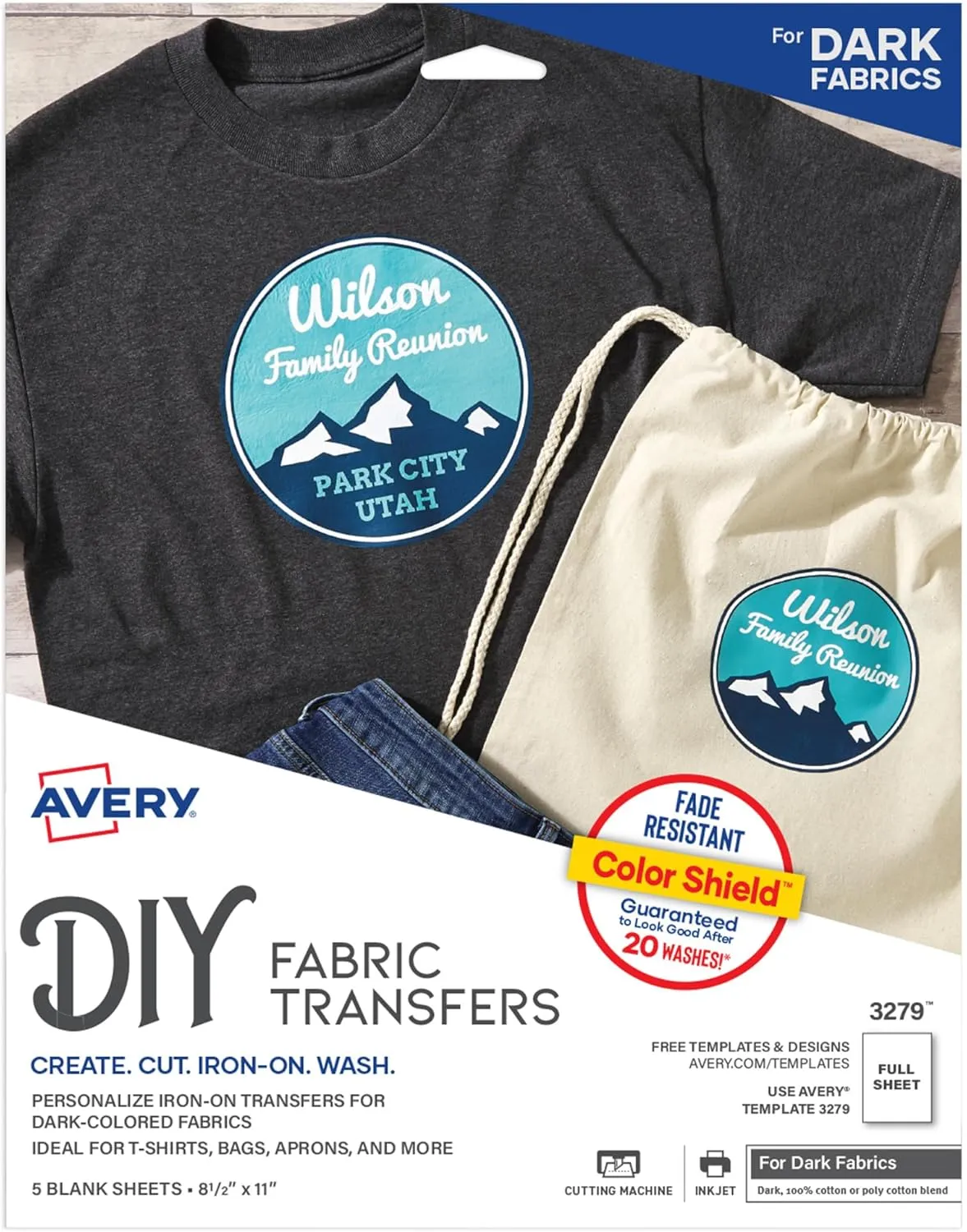 Avery Printable Heat Transfer Paper for Dark Fabrics 8.5" x 11", Inkjet Printer Compatible, 30 Pack Iron On Transfers (3279)