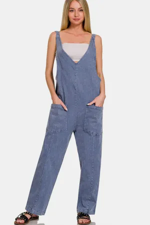 Black Berry  Pocketed Wide Strap Jumpsuit