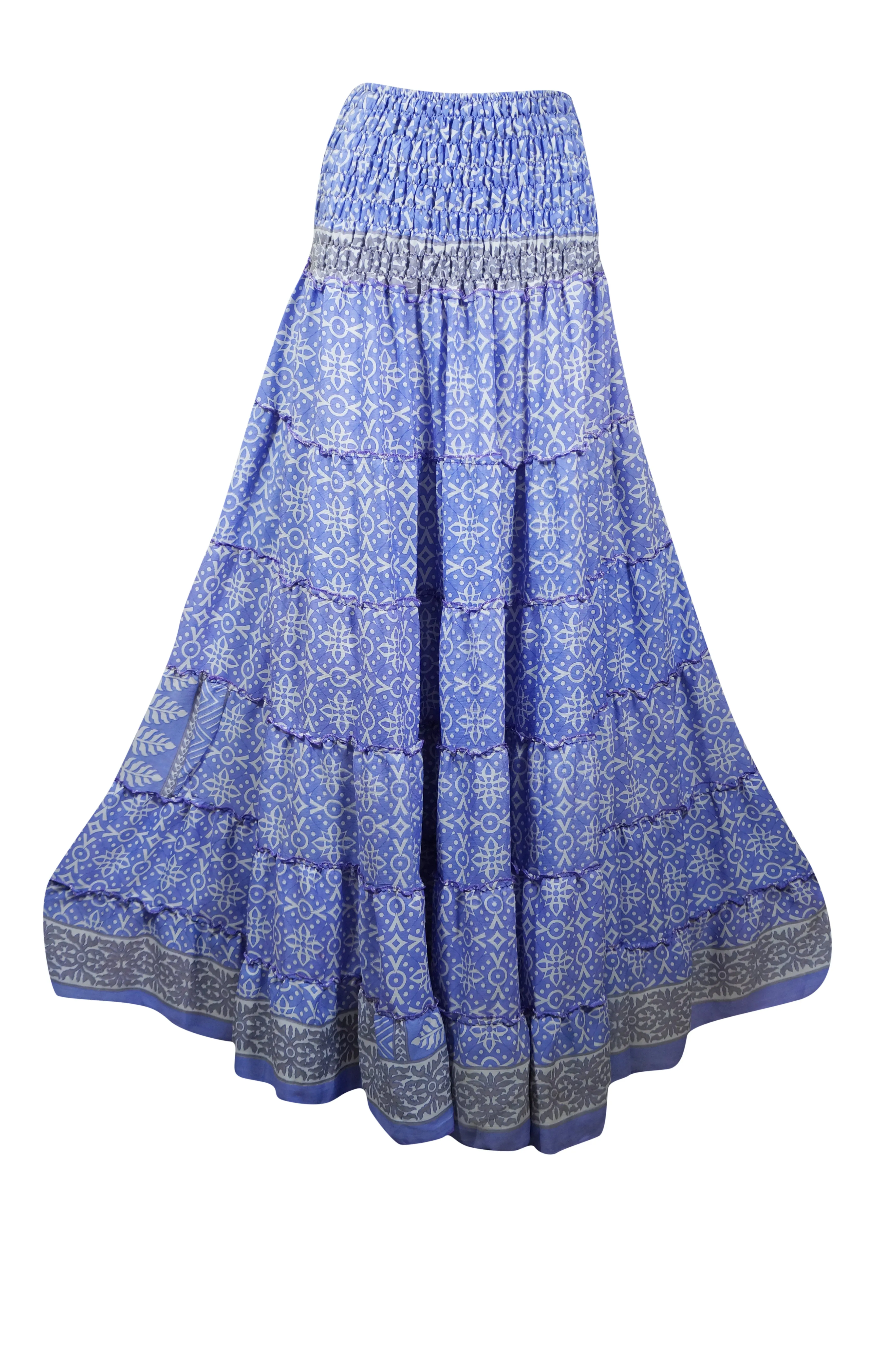 Bohemian Neon Blue Floral Beach Maxi Skirt Stylish Boho Skirt Dress S/M