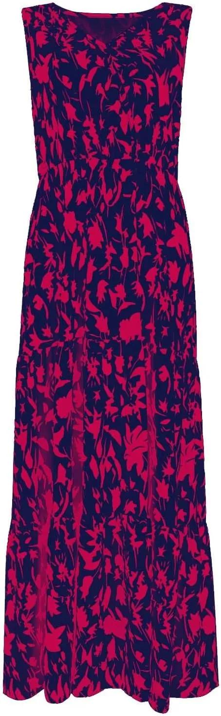 Boho Dresses for Women 2025 Summer Casual Flowy Floral Sleeveless Wrap Empire Waist Pleated Beach A Line Maxi Dresses