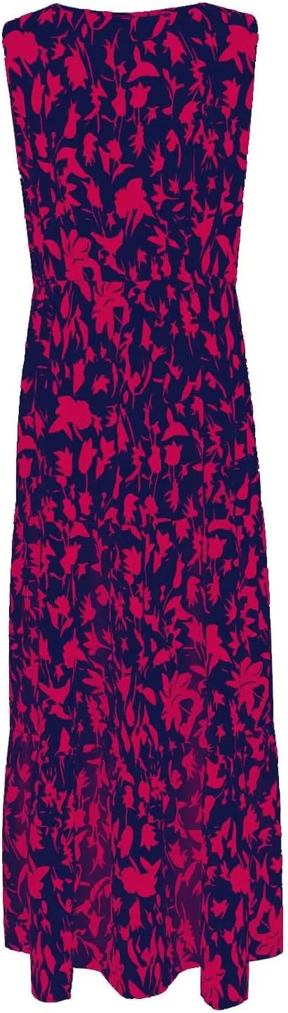 Boho Dresses for Women 2025 Summer Casual Flowy Floral Sleeveless Wrap Empire Waist Pleated Beach A Line Maxi Dresses