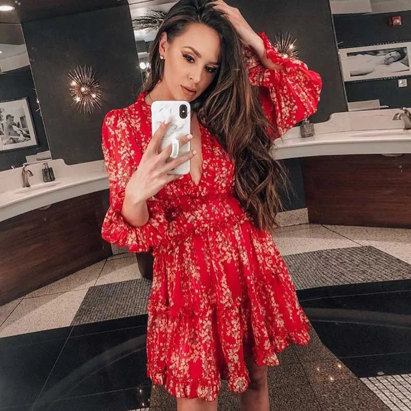 Boho Floral Ruffle Backless Dress