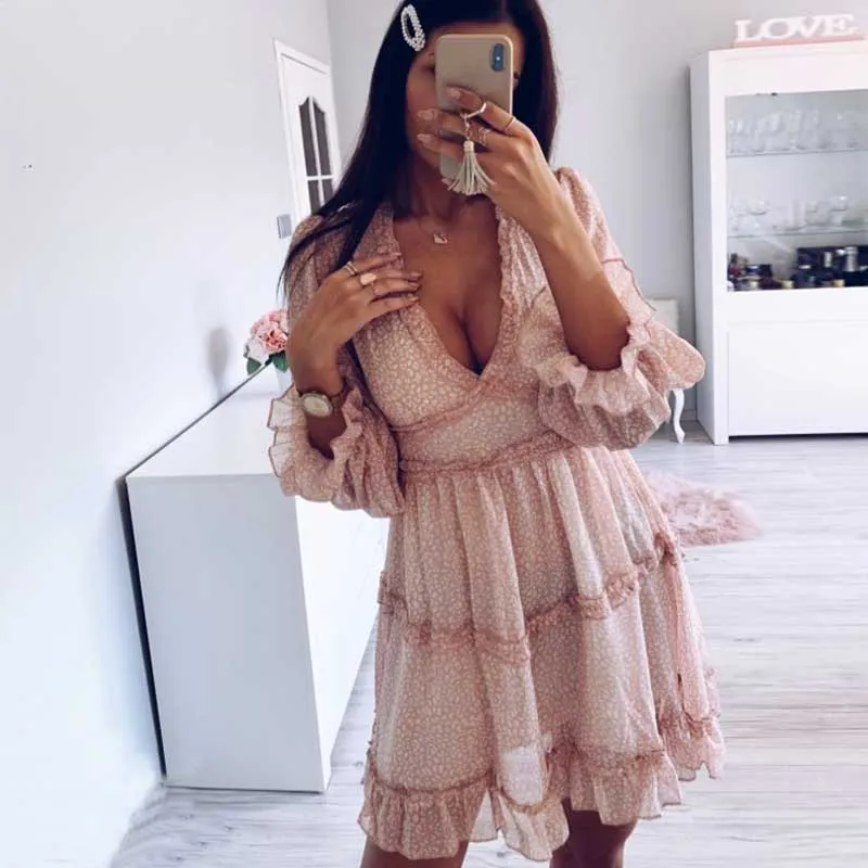 Boho Floral Ruffle Backless Dress