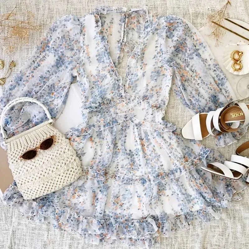 Boho Floral Ruffle Backless Dress