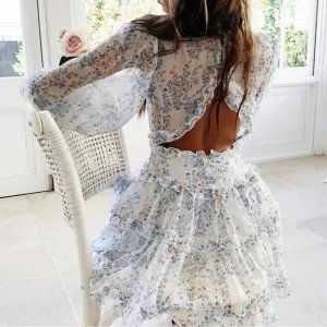 Boho Floral Ruffle Backless Dress