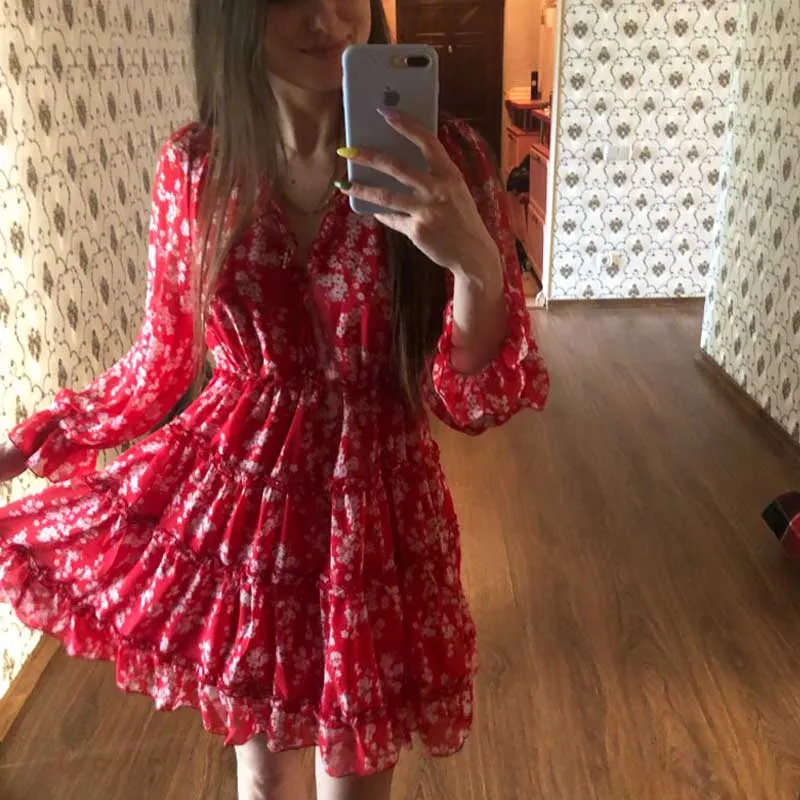 Boho Floral Ruffle Backless Dress