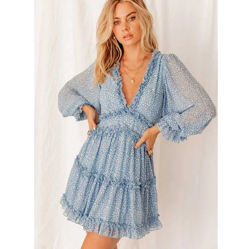 Boho Floral Ruffle Backless Dress