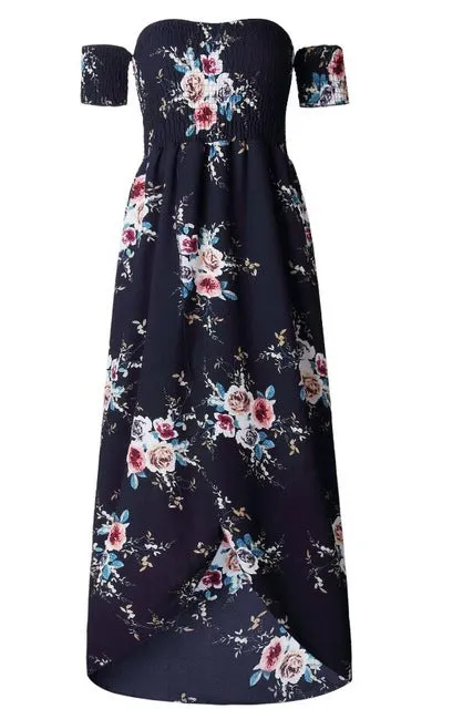 Boho Off Shoulder Floral Print Vintage Dress