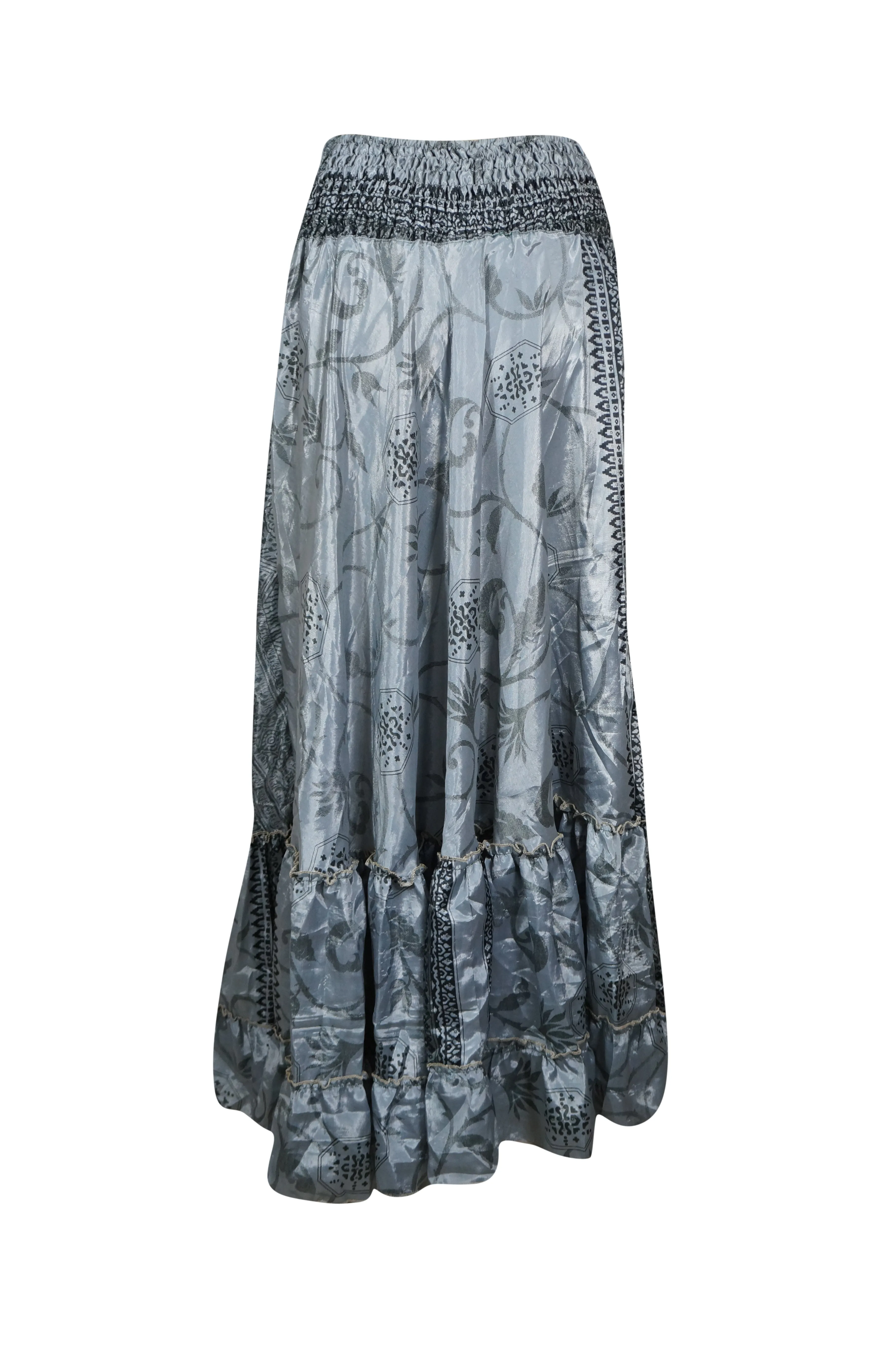 Boho Summer Maxi Skirts for Women Gray Flowy Handmade Skirt ML