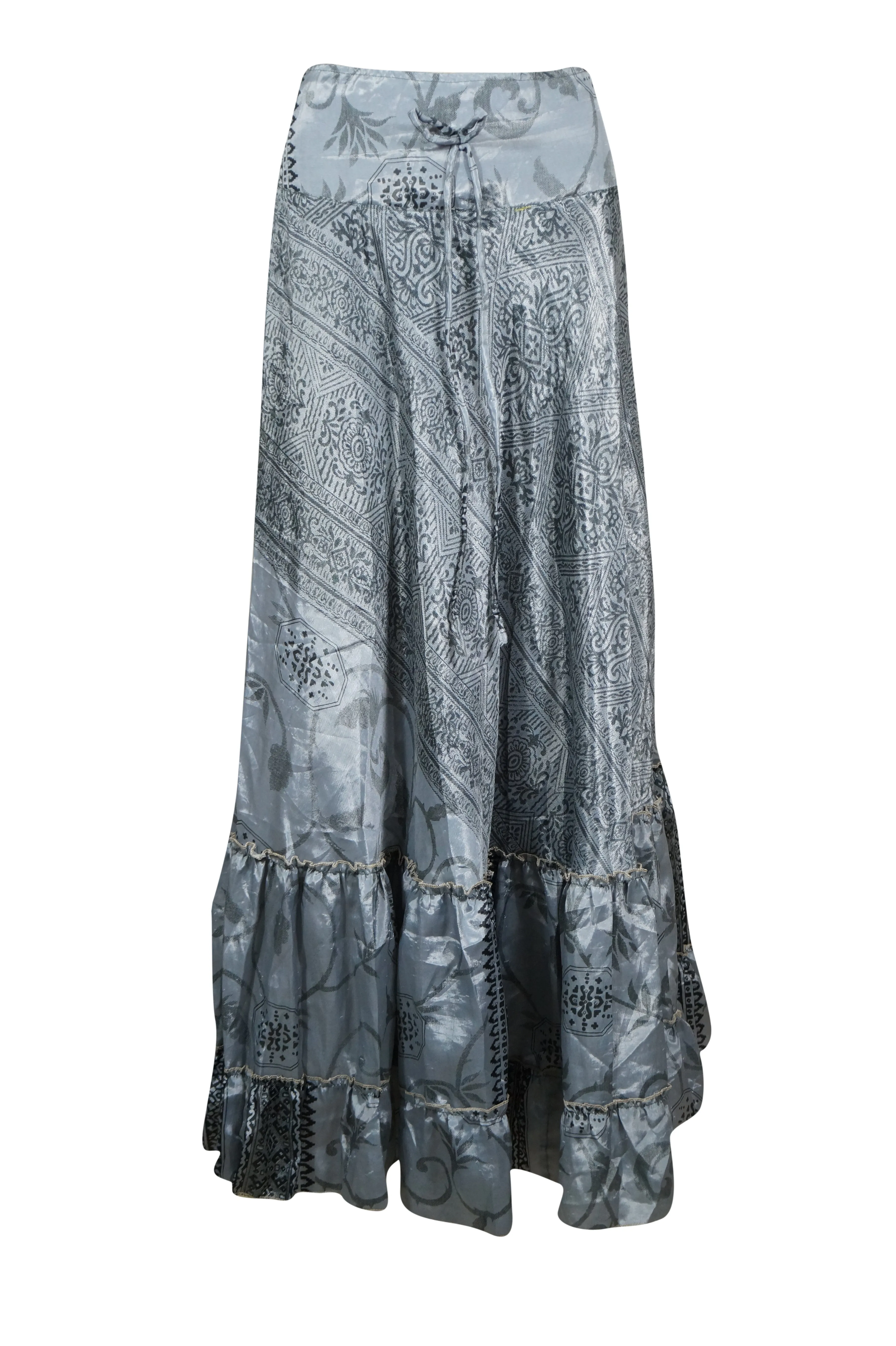 Boho Summer Maxi Skirts for Women Gray Flowy Handmade Skirt ML
