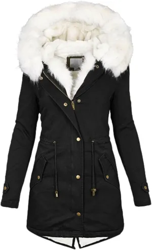 ChicCrate Sherpa Fleece Lined Jacket Women Hood Puffer Jacket Raw Hem Puffy Bubble Cotton Padded Thick Warm Coat