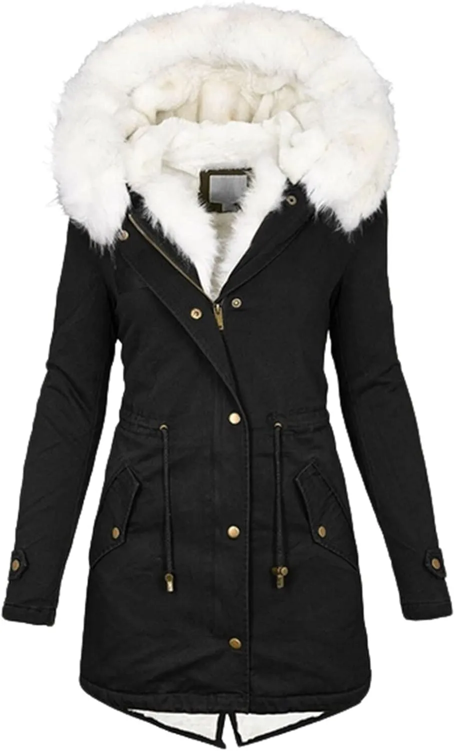 ChicCrate Sherpa Fleece Lined Jacket Women Hood Puffer Jacket Raw Hem Puffy Bubble Cotton Padded Thick Warm Coat