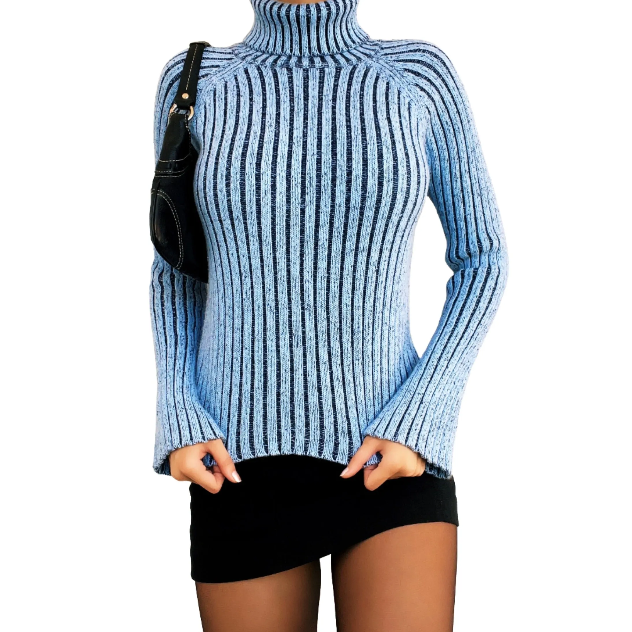 Chunky Blue Ribbed Turtleneck Sweater (S)