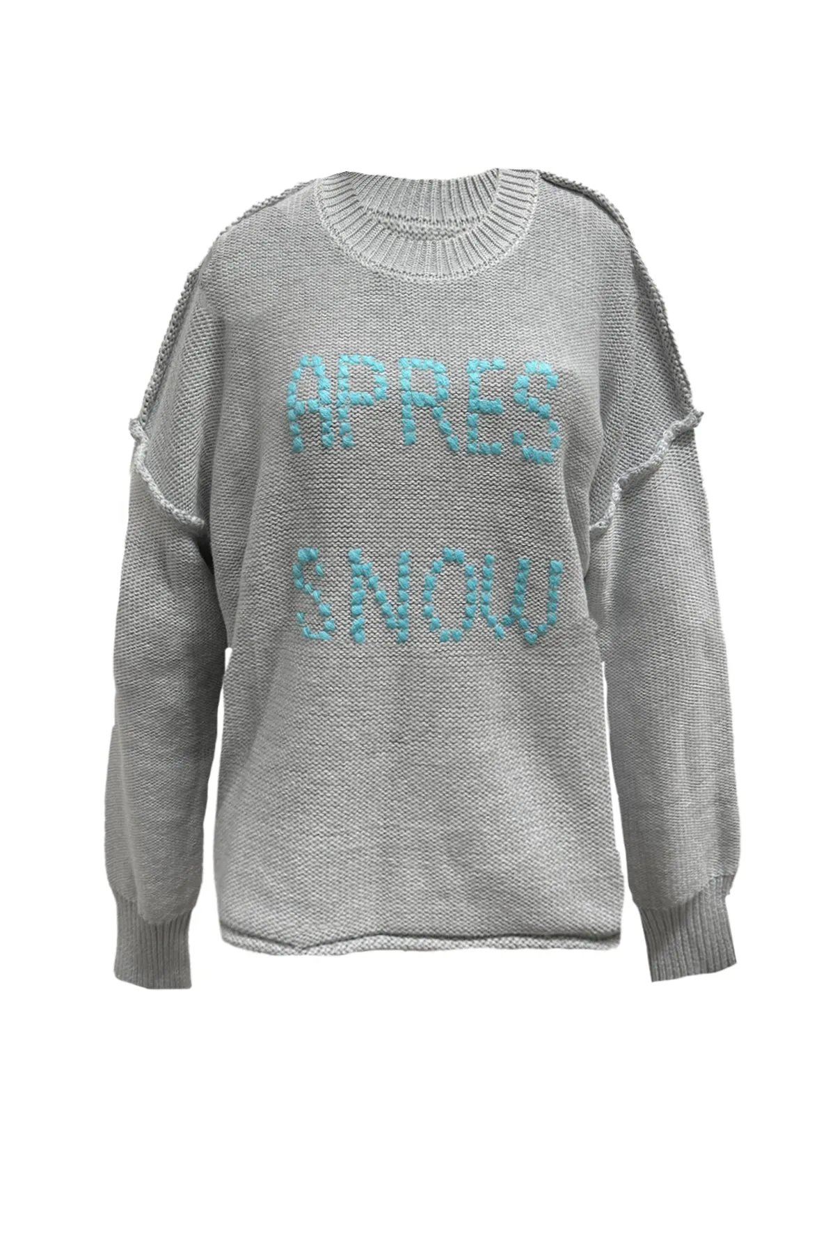 Chunky Cotton Blend Pullover Sweater- Cross Stitch "APRÈS SNOW" hand embroidery