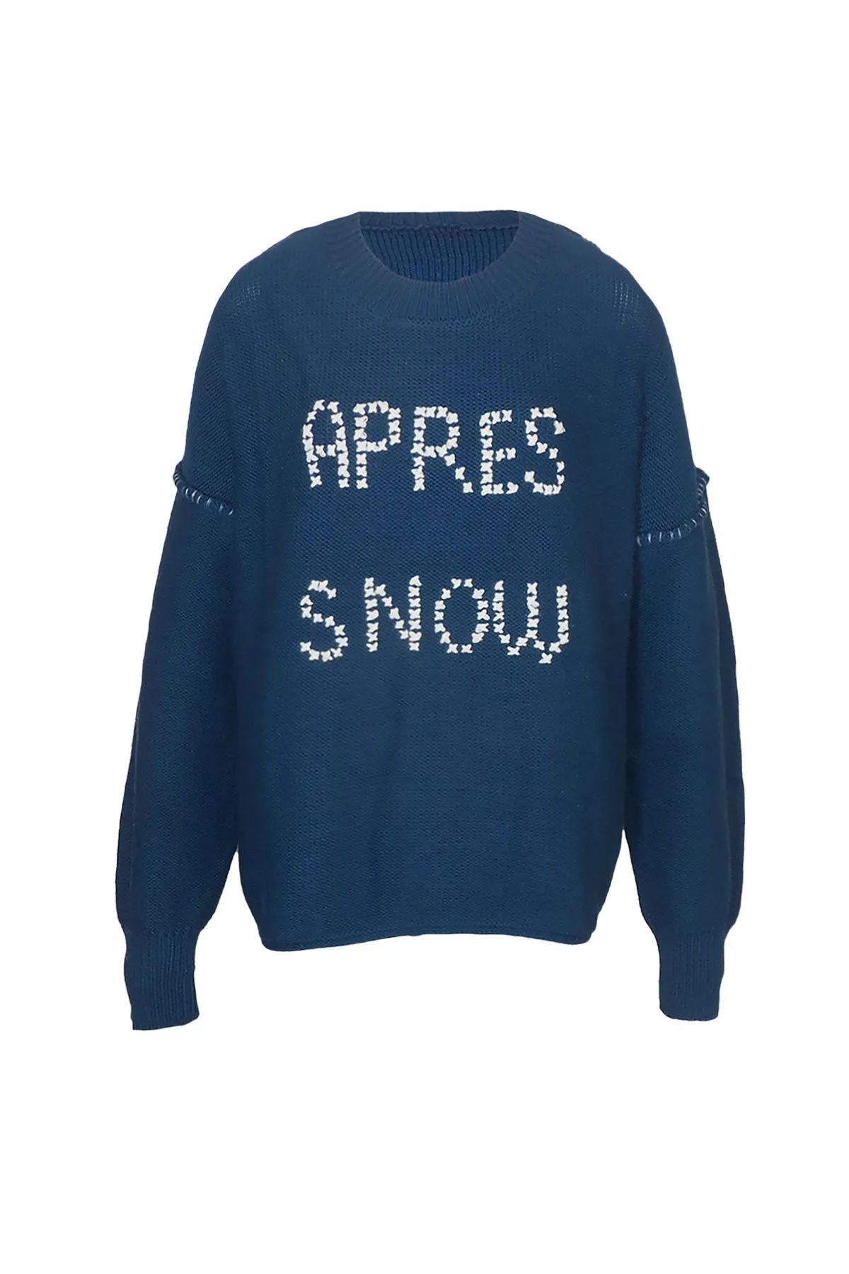 Chunky Cotton Blend Pullover Sweater- Cross Stitch "APRÈS SNOW" hand embroidery