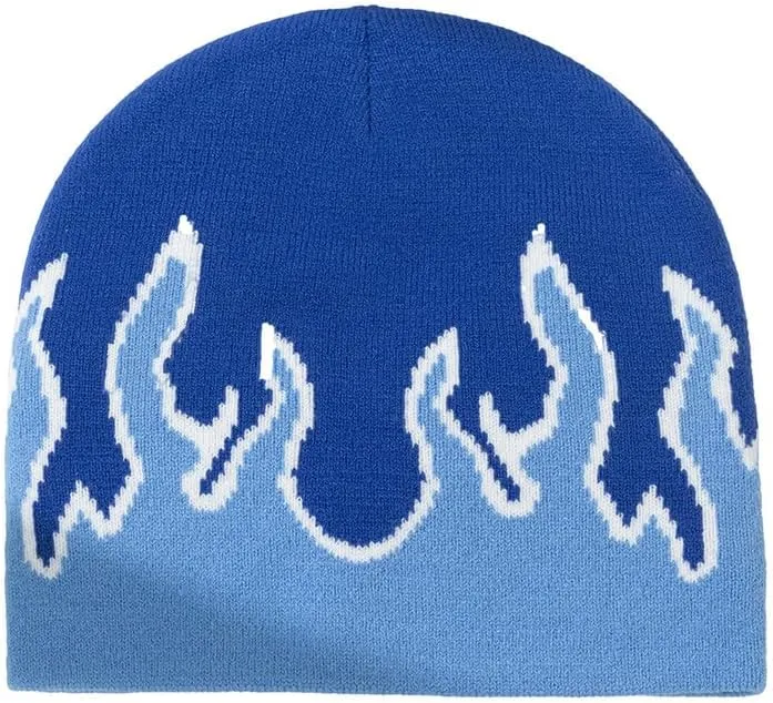 CORIRESHA Women Y2K Flame Beanie Knitted Hats Winter Fall Men Warm Skull Caps