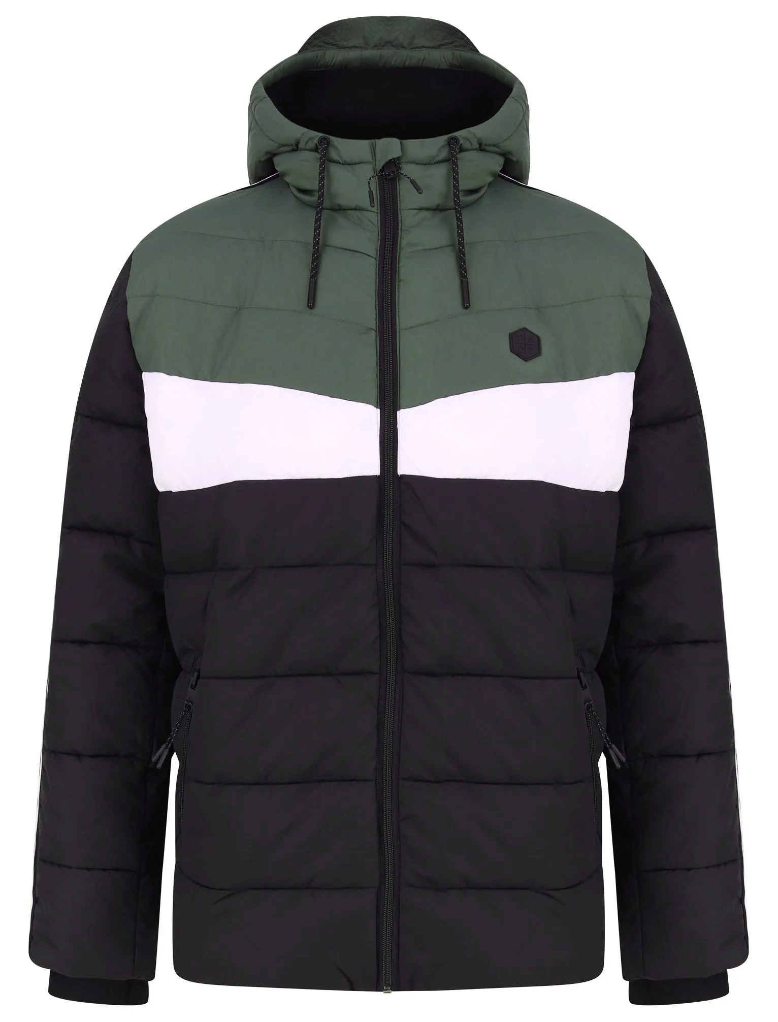 Delmon Hooded Puffer Jacket with Racer Stripe Sleeves In Thyme - Dissident
