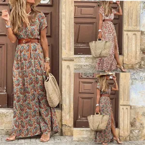 Europe and the United States Hot Fashion Bohemian V-Neck Floral Dress
