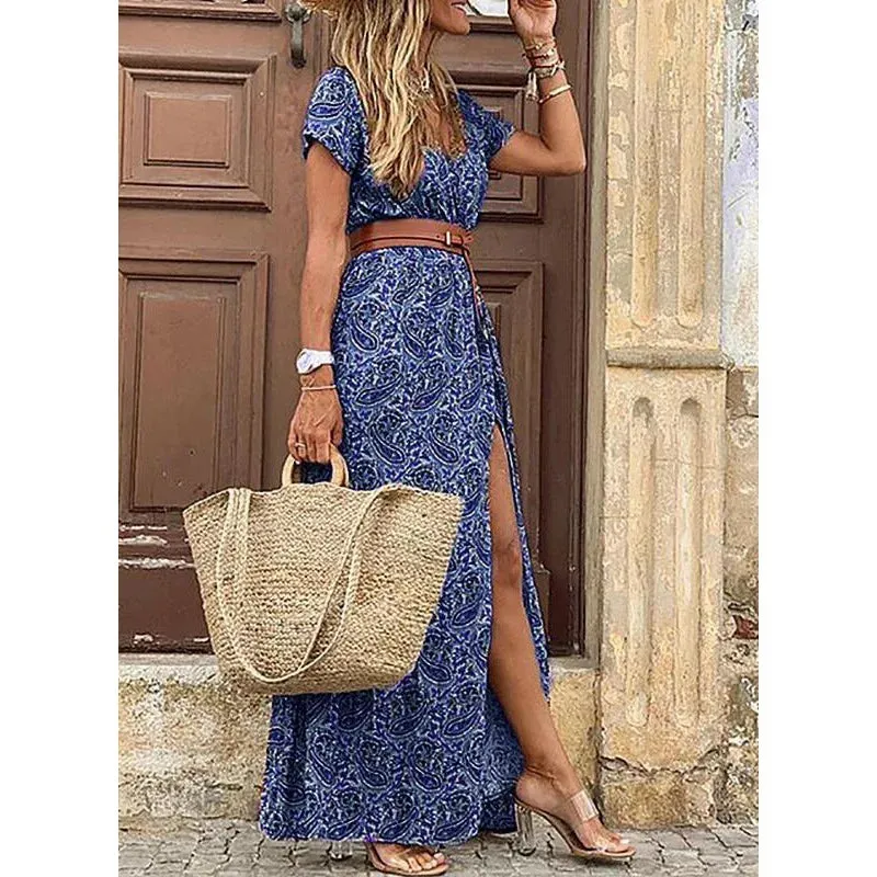 Europe and the United States Hot Fashion Bohemian V-Neck Floral Dress