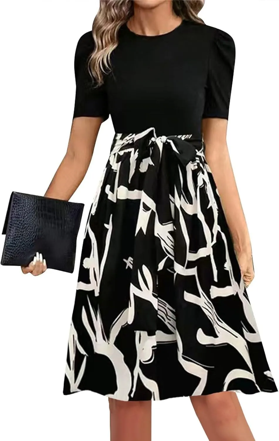 Floral Mini Dress for Women Causal Summer Tie Empire Waist Wrap Dress Short Sleeve Knee Length Flowy Ruffle Dresses