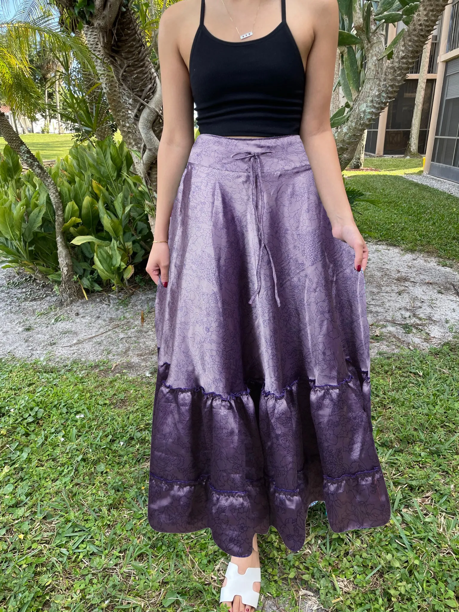 Flowy Skirts for Women Purple Beach Maxi Skirt Tiered Ruffle Boho Skirt ML