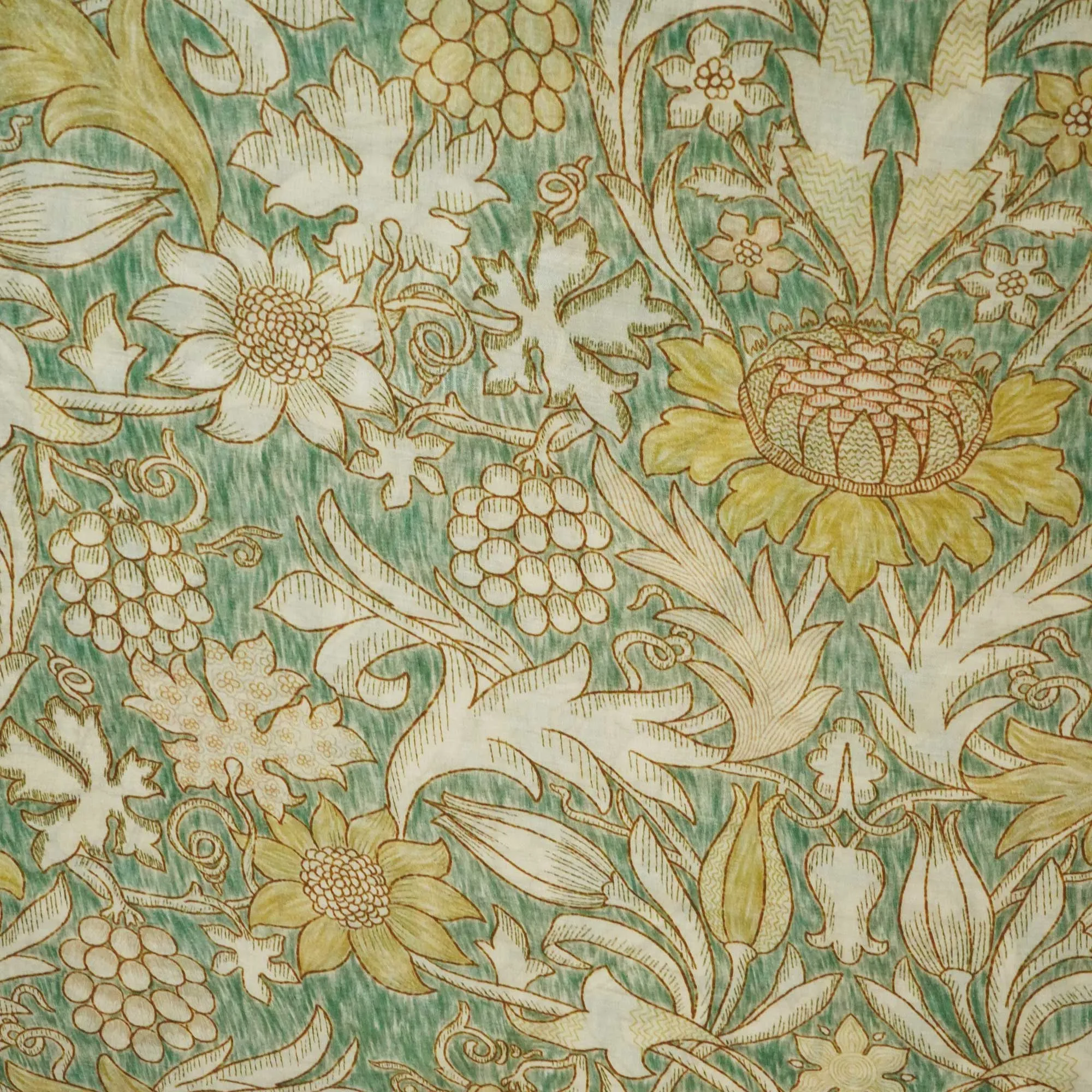 Green Handpainted Floral Print Muslin Fabric GT-24681