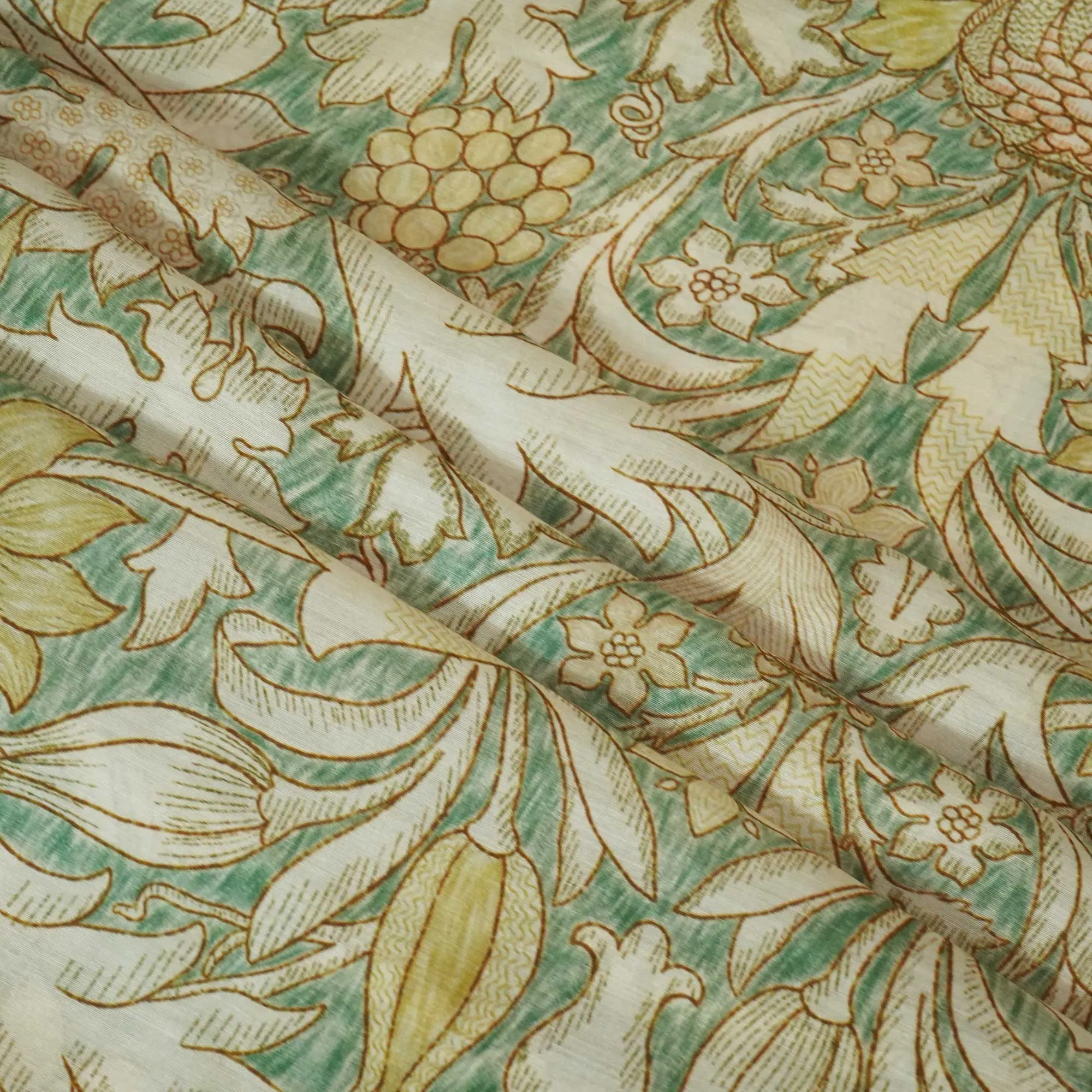 Green Handpainted Floral Print Muslin Fabric GT-24681