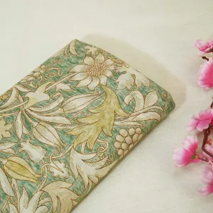Green Handpainted Floral Print Muslin Fabric GT-24681