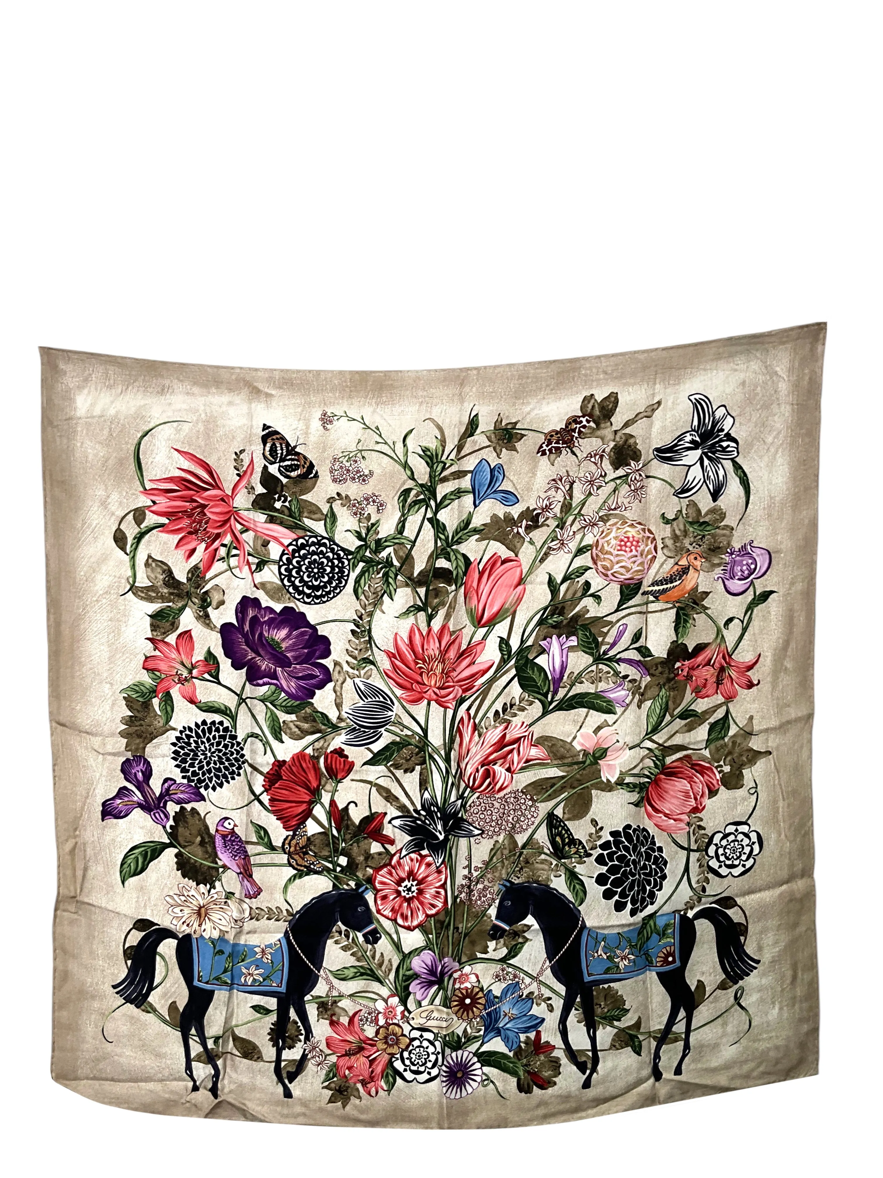 GUCCI Floral Print Silk Scarf