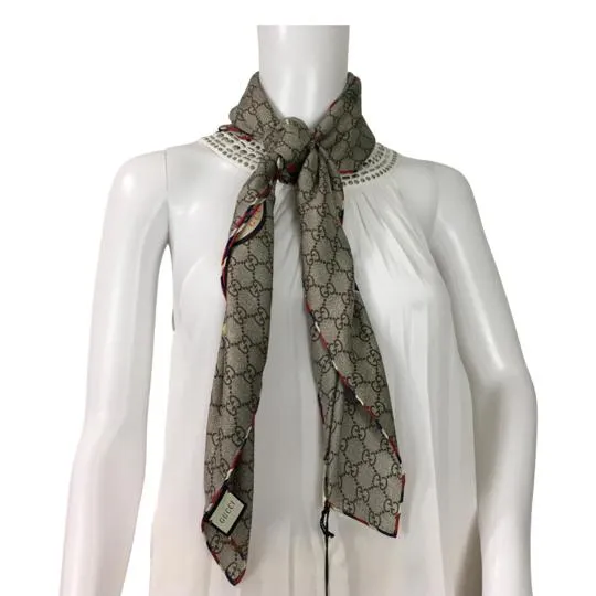 Gucci Women's Scarf Sylvie Web Motif Beige Printed Monogram GG 90x90cm